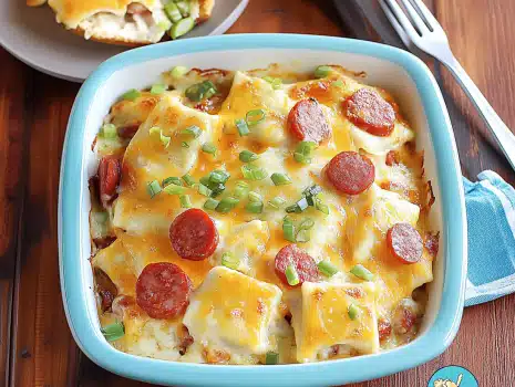 This easy Crockpot Pierogi with Kielbasa Casserole is creamy, cheesy, and packed with flavor! A simple slow cooker meal for busy nights.