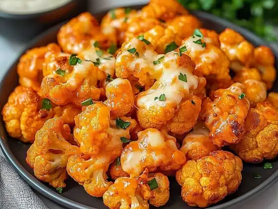 This Air Fryer Buffalo Cauliflower is crispy, spicy, and easy to make! A perfect plant-based appetizer or snack. Ready in 20 min!