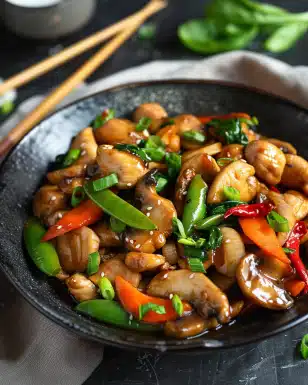 Try this easy Moo Goo Gai Pan recipe with tender chicken and crisp vegetables in a light, savory sauce.