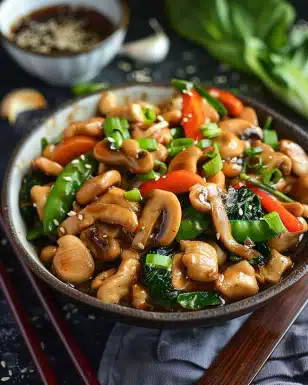 Try this easy Moo Goo Gai Pan recipe with tender chicken and crisp vegetables in a light, savory sauce.