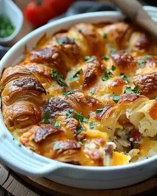 Make this buttery overnight croissant breakfast casserole for a crowd-pleasing, easy brunch. Prepped ahead!
