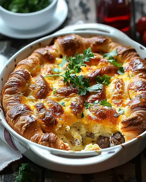 Make this buttery overnight croissant breakfast casserole for a crowd-pleasing, easy brunch. Prepped ahead!