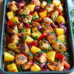 Try this easy Sheet Pan Hawaiian Chicken with Pineapple and Peppers—sweet, savory, and ready in 35 minutes!