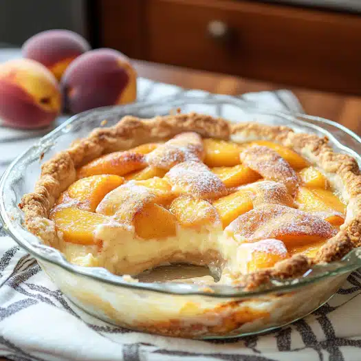 This creamy Peaches and Cream Pie with juicy peaches and rich filling is the perfect summer dessert.