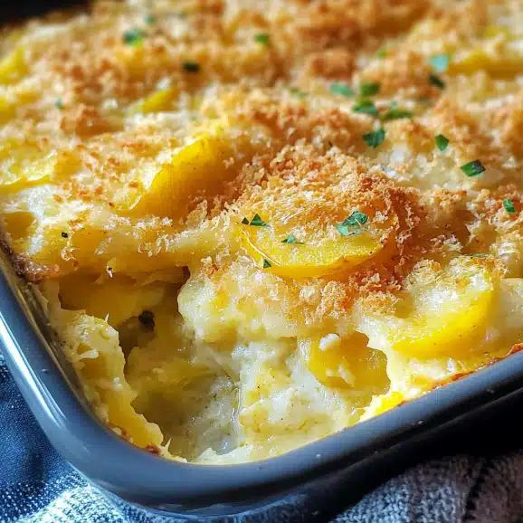 This Easy Yellow Squash Casserole is a creamy, cheesy, Southern-style dish topped with buttery crackers. Perfect for holidays or weeknights!