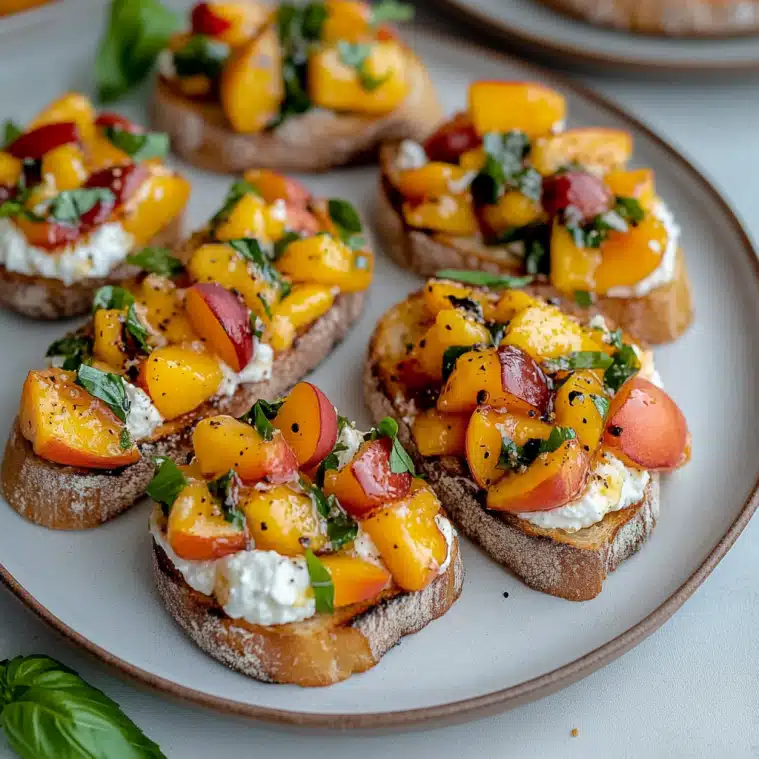Quick Peach Bruschetta with Whipped Ricotta