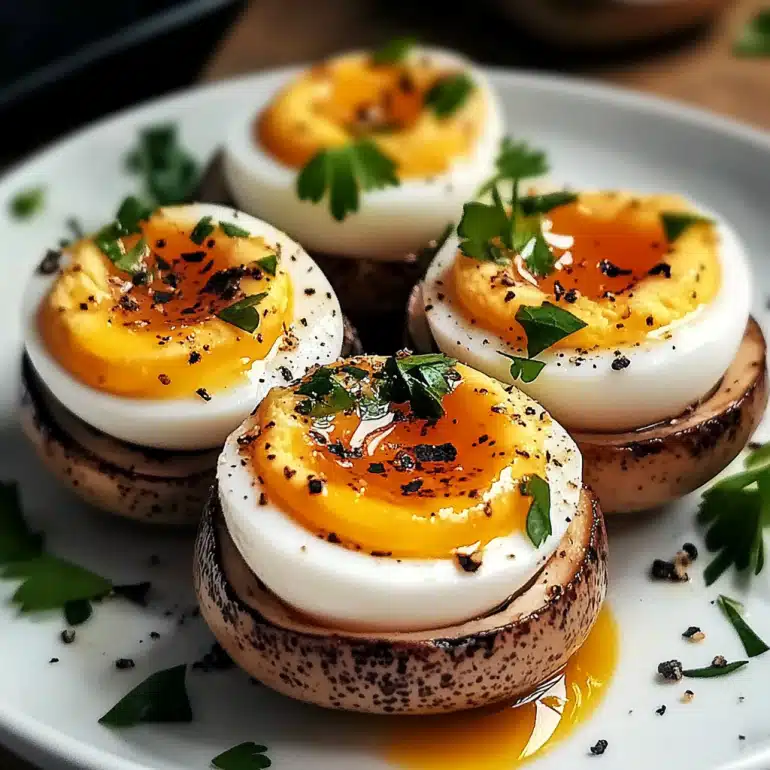Quail Egg Stuffed Mushrooms