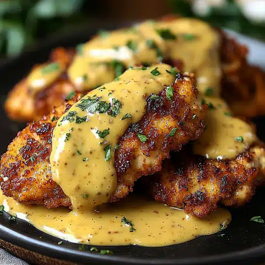 Pretzel Chicken with Mustard Cheddar Sauce
