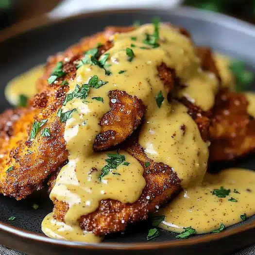 Pretzel Chicken with Mustard Cheddar Sauce