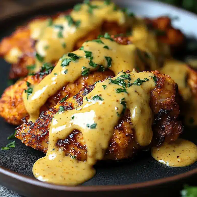 Pretzel Chicken with Mustard Cheddar Sauce