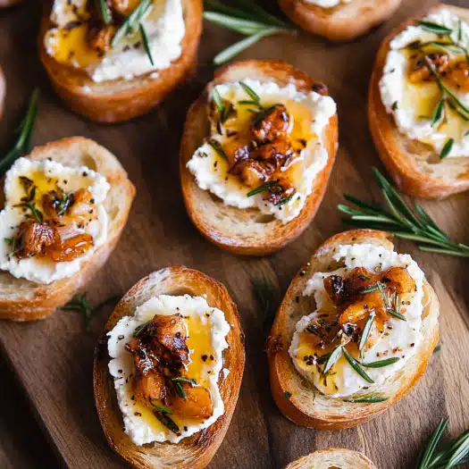 Sweet and Spicy Whipped Feta Crostini with Hot Honey