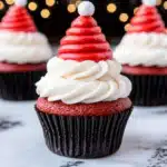 Santa Hat Topped Red Velvet Cupcakes