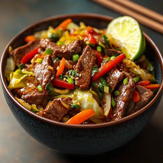 Asian Style Stir Fried Cabbage with Beef