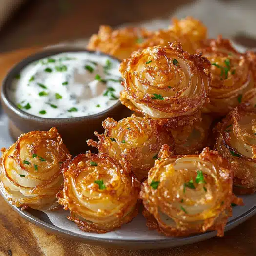Crispy Mini Bloomin Onions with Creamy Buttermilk Ranch Dip