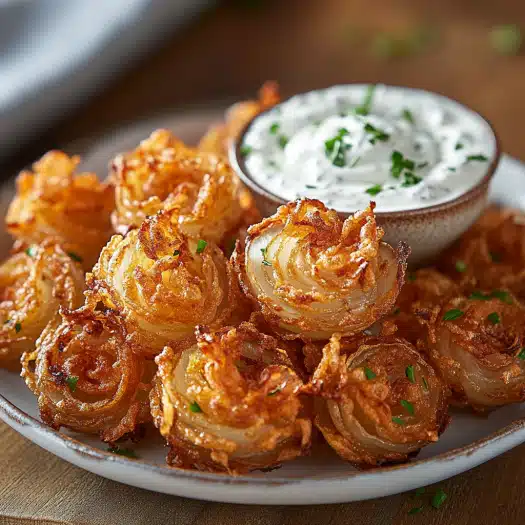 Crispy Mini Bloomin Onions with Creamy Buttermilk Ranch Dip