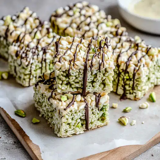 Pistachio Rice Krispie Treats with Dark Chocolate